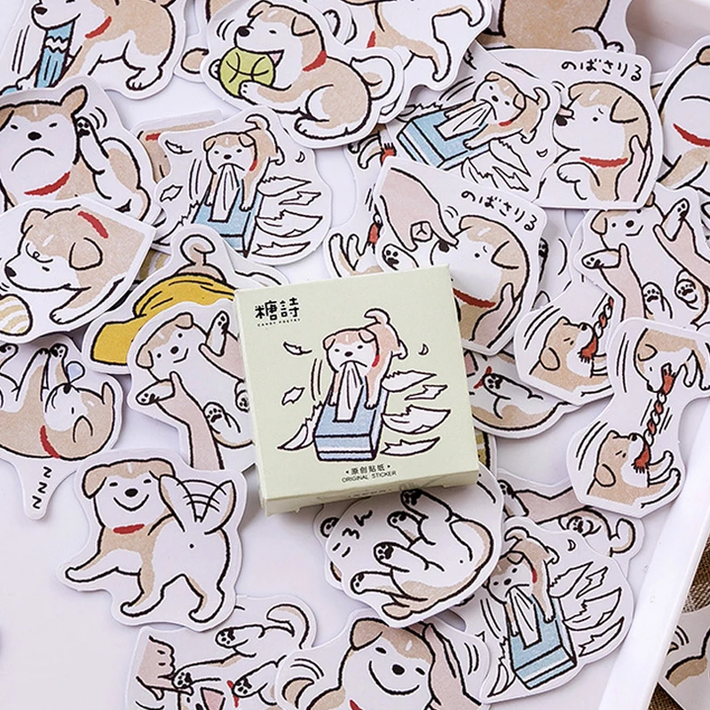 45Pcbox Naughty Dog Stickers Cartoon Pet Animal Diy Adhesive Paper Scrapbook Notebook Decoration Sticker Stationery Kids Gifts huismerk kopen in de aanbieding