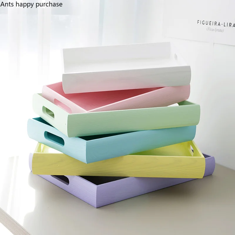 

Wooden Tray Creative Multi-purpose Square Jewelry Storage Box Girl Room Cosmetics Storage Nordic Style Bread Fruit Cake Tray