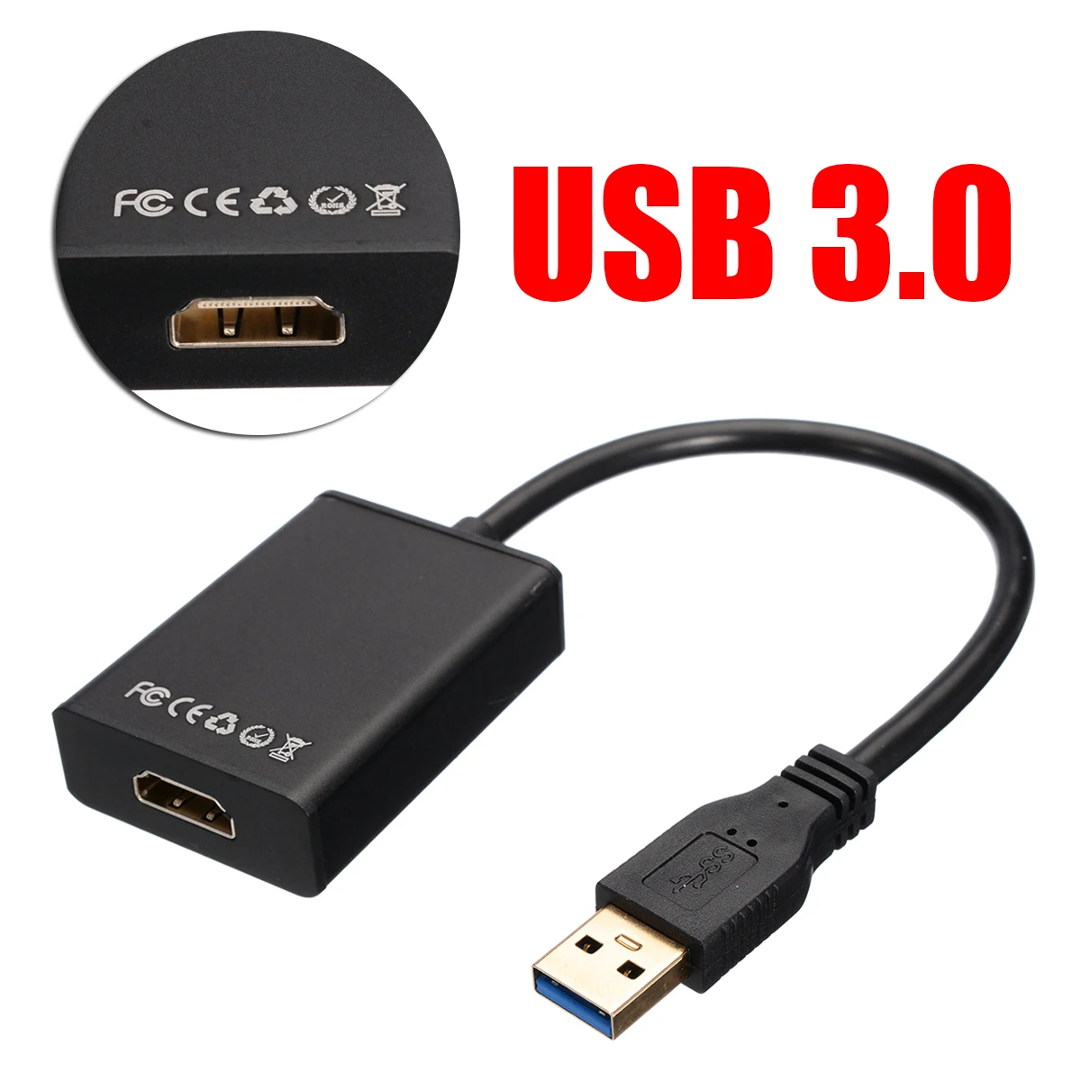 

1pc Professional Black USB 3.0 To HDMI HD 1080P Video Cable Adapter Converter For Laptop HDTV TV 1080P