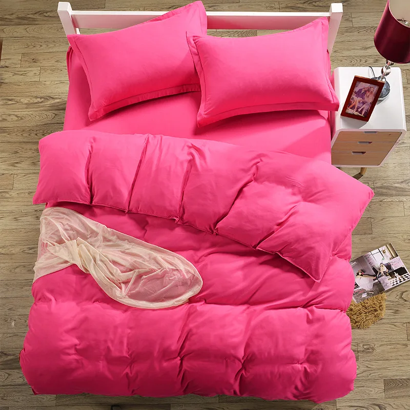 

3-4pcs Rose Red Color Bedding Sets Polyester Solid Duvet Cover Set Twin Full Queen Size Bedding Linens XF354-6