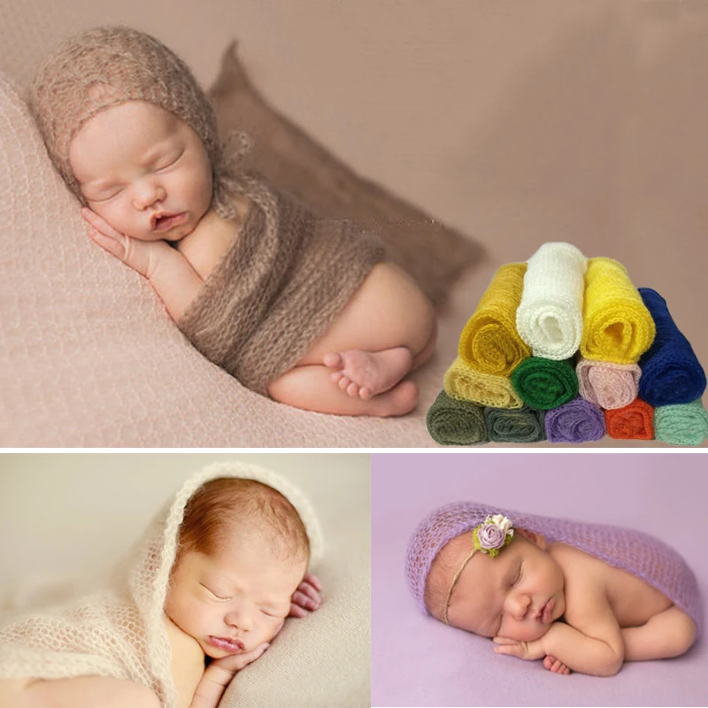 Mohair Soft Baby Photography Props Newborn Photograph Wraps Infant Bebe Handmade Scarf 40*60cm Swaddling Accessories 12Colors