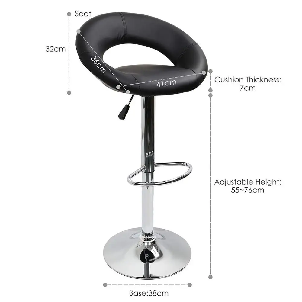 Bar Chair Adjustable Swivel Bar Stools Set of 2, Faux Leather Gas Lift Breakfast Kitchen Chairs with Crescent Shaped Back DE