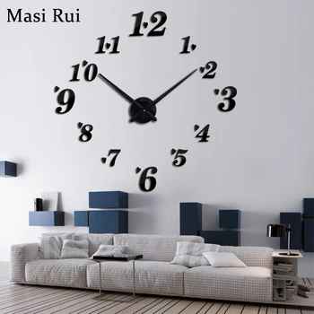 

3D big size rushed wall clock mirror sticker DIY brief living room house modern design wall watch creative decor wall clocks