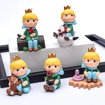 

Set of 5 The Little Prince Miniatures Fairy Garden Decor Resin Figurines Cake Decoration Ornament Fox Rose Toys Gift