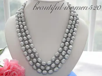 

Z4135 3row 21" 11mm gray rice Freshwater cultured pearl necklace