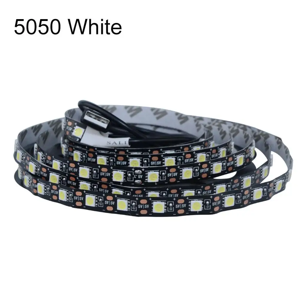 EeeToo 5 в 5050 SMD Светодиодная лента Usb светильник RGB Led 0,5 м 1 м 2 м 3 м Водонепроницаемая Диодная лента лампа Гибкая подсветка для бара ТВ фона - Испускаемый цвет: black PCB white