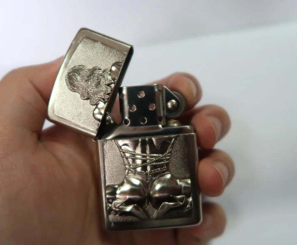 1 53 * 2.28in Сексуальная Серебряная Женская бензиновая керосиновая зажигалка
