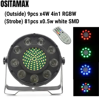 

4pcs/lot LED Par Stage Light 9x4w RGBW 4IN1 81X0.5W SMD Par 64 Strobe Effect Lumiere Remote for Disco Show Club Wedding