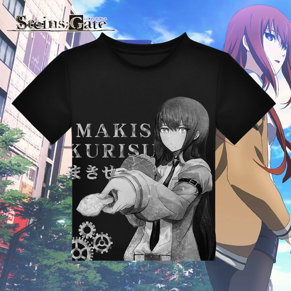 Футболка Stein Gate Makise Kurisu черная футболка из полиэстера для активного отдыха летняя
