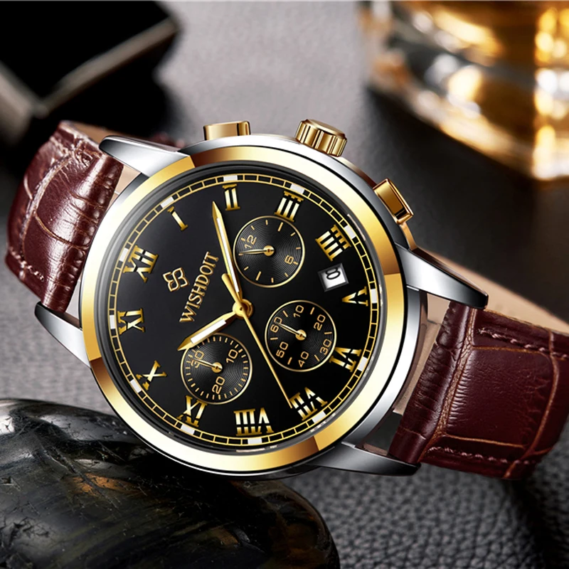 

WISHDOIT Relogio Masculino Mens Watches Top Brand Luxury Men's Waterproof Military Sports Watch Men Casual Leather Quartz Watch