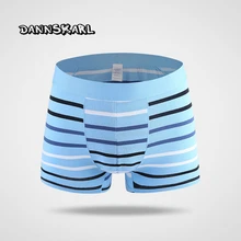 Модные мужские боксеры из хлопка, темно-синие полосатые прямые Угловые трусы, нижнее белье