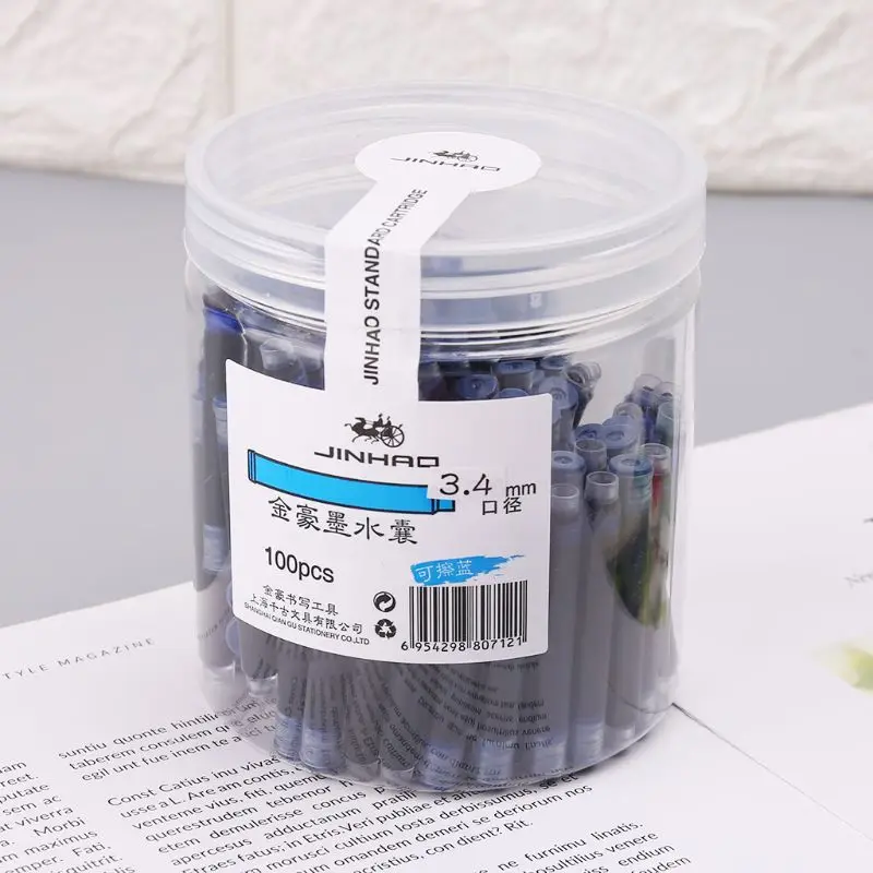 100 шт. Jinhao Универсальный стираемый синий чернила с перьевой ручкой Sac картриджи 3,4 мм заправки школьные канцелярские