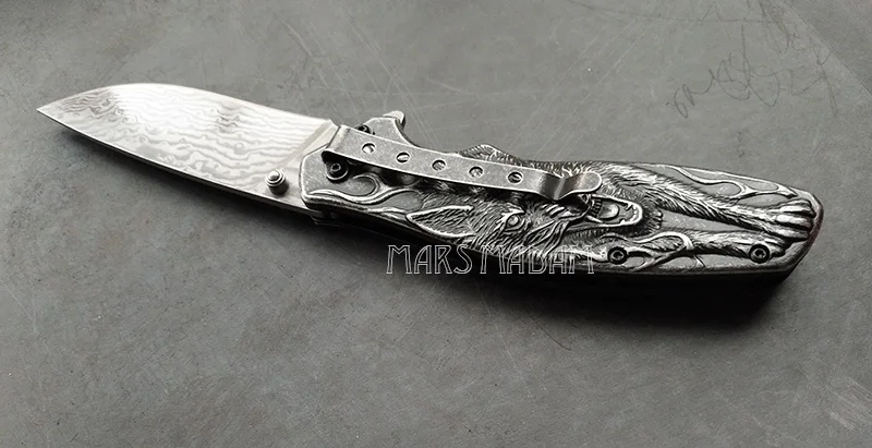 Волк Тотем идеальный дамасский Складной нож Тактический нож для выживания карманный нож для охоты помеченный ностальгия
