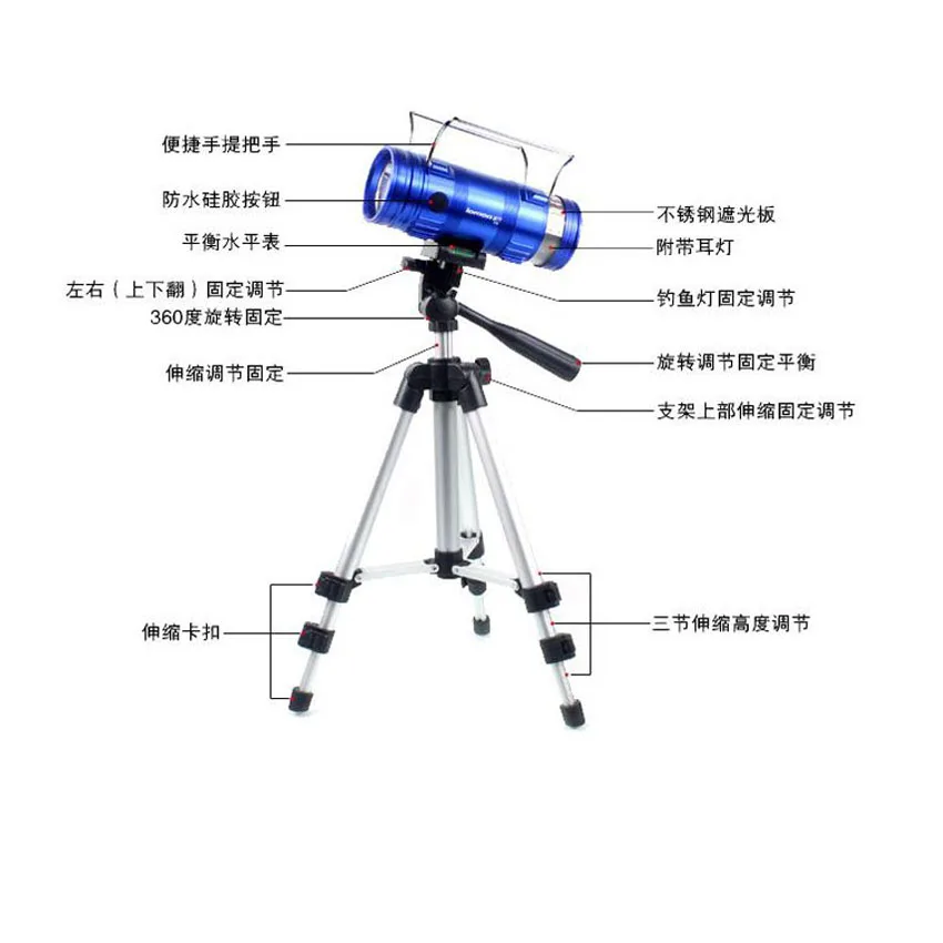 Профессиональный светодиодный светильник для рыбалки, белый, синий, светильник, перезаряжаемый светодиодный светильник-вспышка, O светильник, со штативом, с креплением на удочку