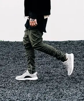 

2017 New Arrival men Pants Rubber elastic pants feet zipper casual pants Overalls Beam foot trousers kanye west