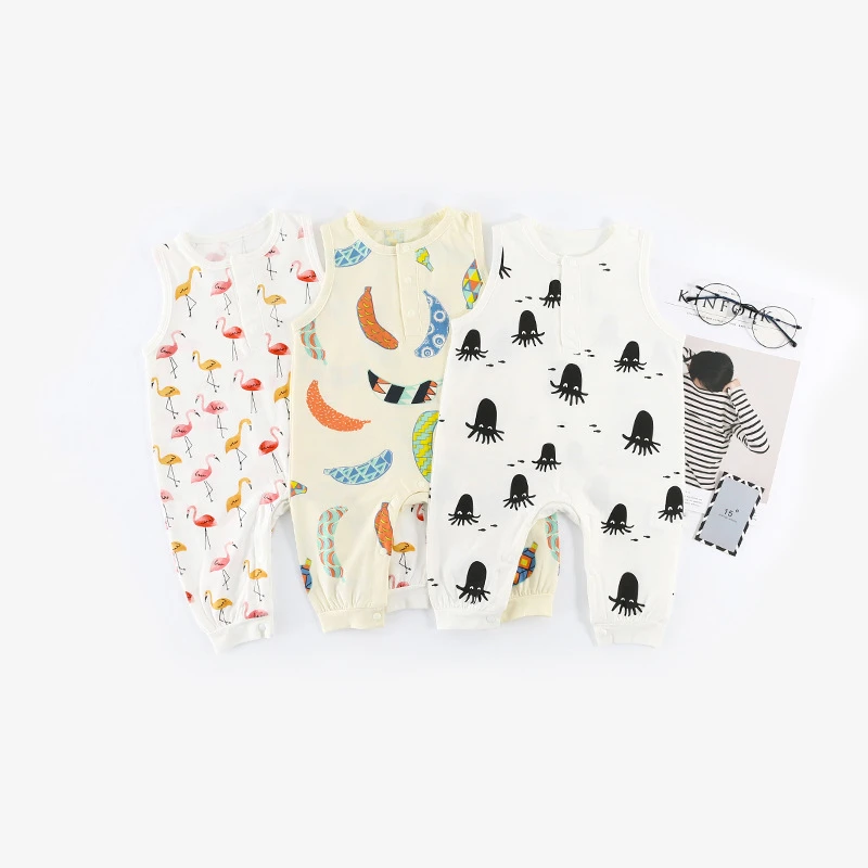 

Infant Children's Jumpsuit For Girls Sleeveless Print Set Baby Boys Cotton Trousers Summer Vest Casual Suit Toddler Kid Clothing