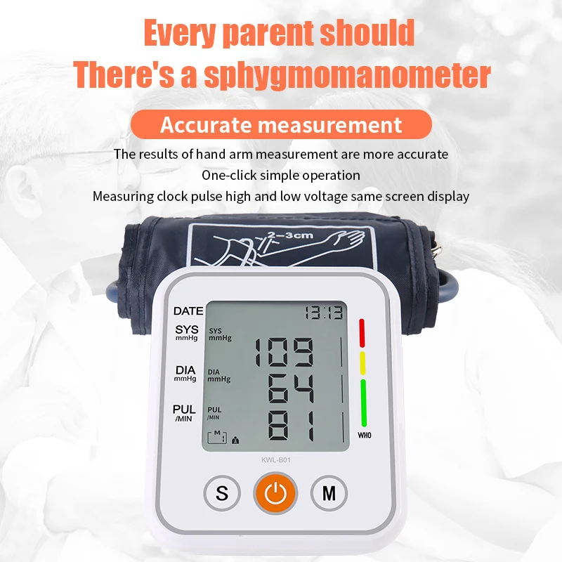 Portable Automatic Upper Arm Blood Pressure Monitor pressao Cuff Tonometer Arm Sphygmomanometer Tensiometer Bp Heart Rate 3