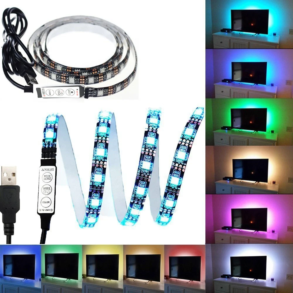 

Waterproof USB LED Strip lamp RGB 5050SMD DC5V Flexible LED light Tape Ribbon 1M HDTV TV Desktop Screen Background Bias lighting