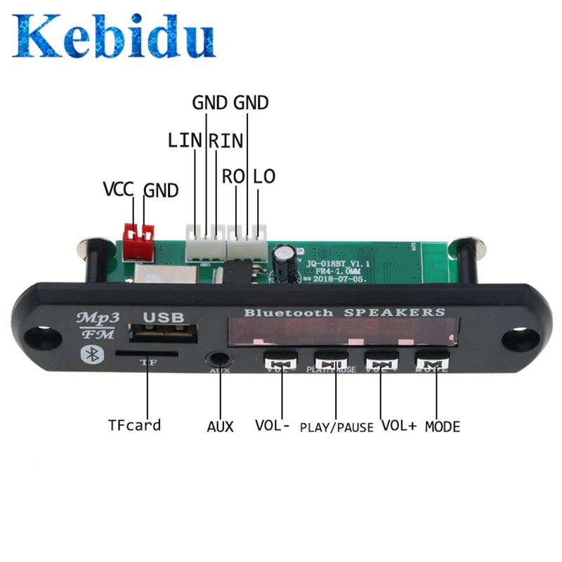 Kebidu аудио декодер плата MP3 беспроводной Bluetooth 4 1 модуль плеер LED AUX 5 12 в USB TF FM радио