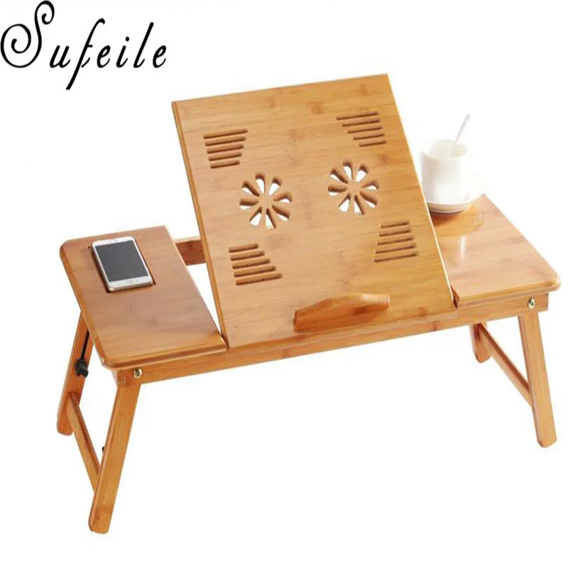 SUFEILE Портативный обучение ноутбук стол естественный Бамбуковый стол для ноутбука, передвижные письменные столы с регулировкой по высоте складной стационарный компьютер стол D5
