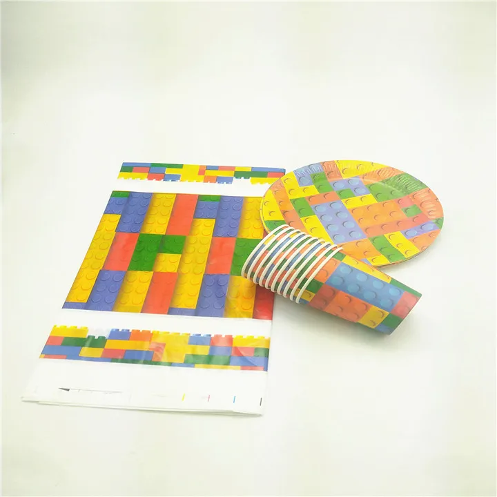 

41Pcs Tableware Sets tablecover Plate Cup lego blocks Printed Children Birthday Party Decorations Event Supplies