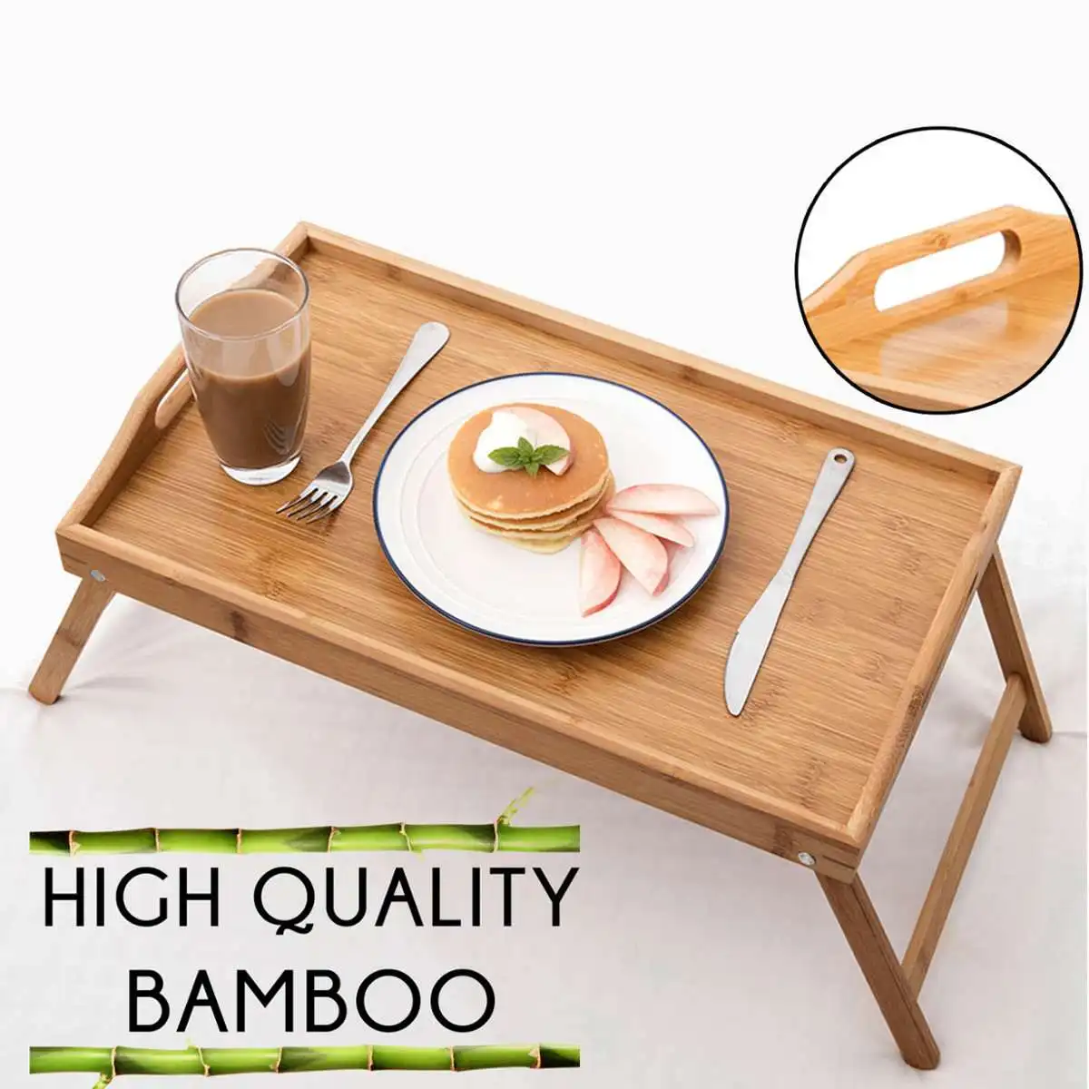 

Hot Sale Portable Bamboo Wood Bed Tray Useful Breakfast Laptop Desk Tea Food Sofa Bed Tray Picnic Studying Table