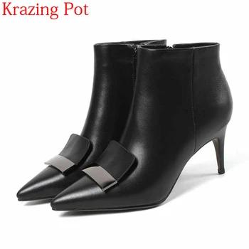 

2018 New Arrival Genuine Leather Big Size 42 43 Stiletto High Heels Pointed Toe Superstar Wedding Nightclub Sexy Ankle Boots L61