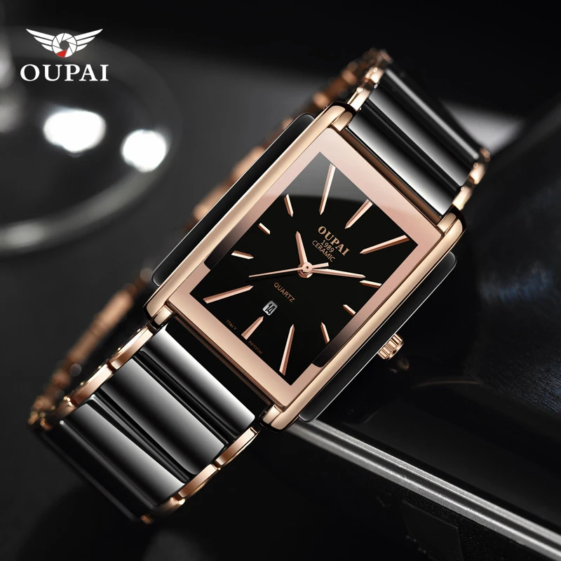 Luxury Ceramic square watches for mens couple clocks black men