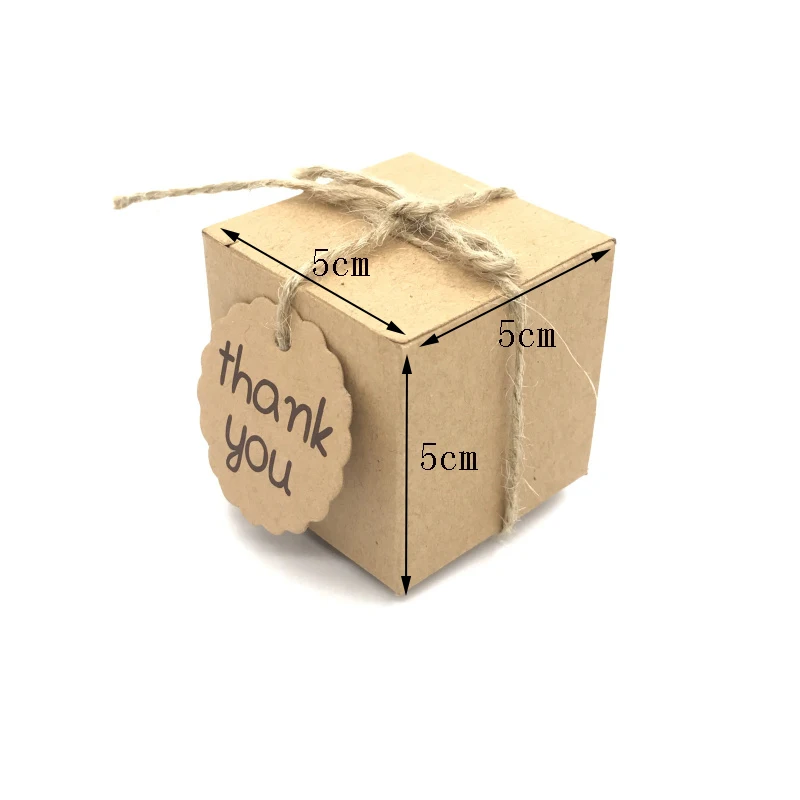 50 pcs كرافت صندوق حلوى الزفاف تفضل استحمام الطفل علبة شوكولاتة كرتون هدية مربع مع شكرا لك الكلمات المنزل حزب عيد ميلاد إمدادات