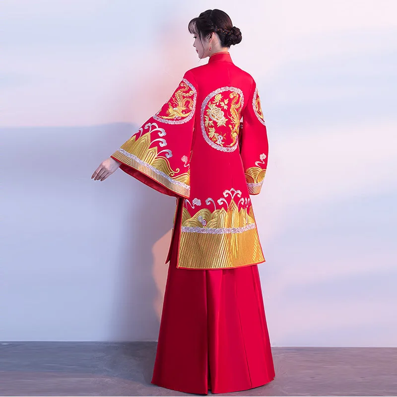 Кимоно для беременных женщин Cheongsams красный Qipao Вышивка китайское свадебное