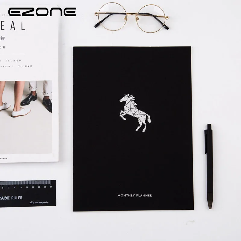 

EZONE Creative Black Cover Notebook Planner Schedule 2018 Note Book Business Style Notepad Traveler Memo School Office Supplies