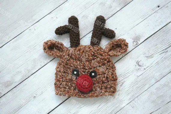 Crochet Reindeer Hat Baby Newborn Rudolph Christmas Photo Prop gift NB-6Years | Детская одежда и обувь