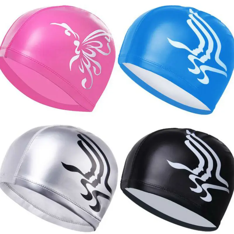 Free Size Elastic Waterproof PU Fabric Swim Cap Ears Long Hair