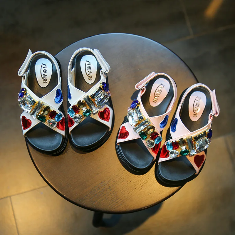 

New Rhinestone Girls Sandals Children Princess Shoes PU Leather Girls Fisherman shoes Kids Beach Shoes Children Sandals
