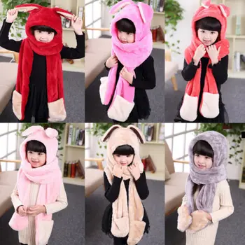 

2018 Winter Lovely Cartoon Rabbit 3D Ears Hat Winter Infant Baby Kids Warm Beanie Hat Scarf Gloves Set One piece