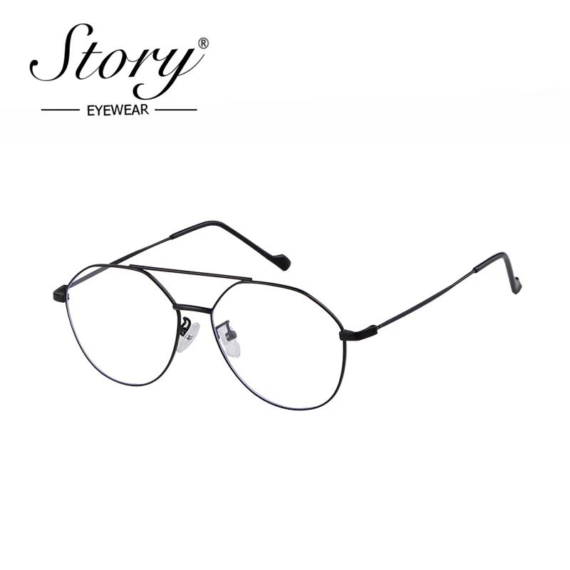

STORY fashion round sunglasses women men 2019 brand Anti-blue light flat mirror double bridge ploygon glasses frame PS9805T