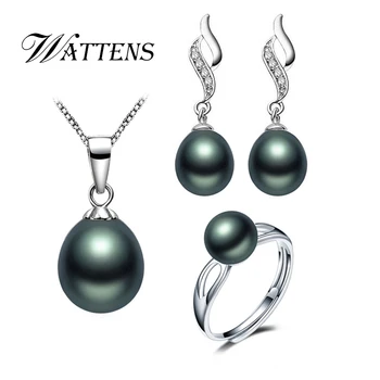 

Pearl Jewelry sets natural Pearl Necklace dangle earrings Ring for women Gift 925 Sterling Silver Wedding Freshwater pearl sets
