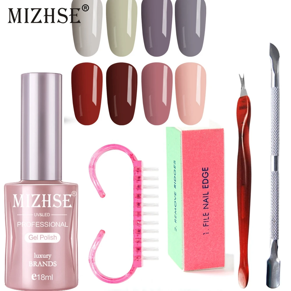 

MIZHSE UV Gel Nail Polish Nail Kit Nail Art Sets 4pcs Tools 18ml Gel Polish Kit Brush Buffer Cuticle Pusher Dead Skin Fork