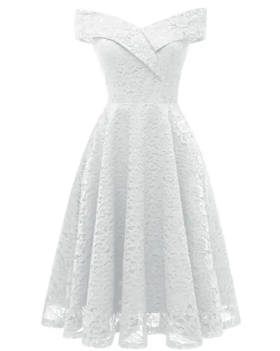 Newland ZhiMei кружевное женское платье сексуальное платье с открытыми плечами по колено Коктейльные Вечерние платья - Цвет: White