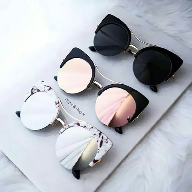 Stylish Female Brand Designer Round Oversized Cat Eye Classic Pink