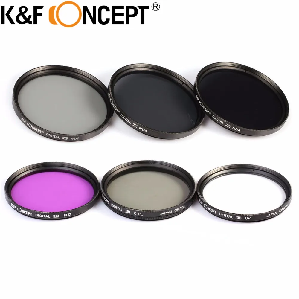 K&F CONCEPT 58mm UV CPL FLD ND2 ND4 ND8 Lens Filter Kit for Canon 6D 5D