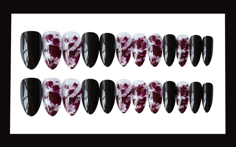 Женские туфли с сексуальным острым чернила готовой накладные ногти. Средней длины размера леди полностью накладные ногти искусство пальца невесты поддельные ногтей 24 шт./компл