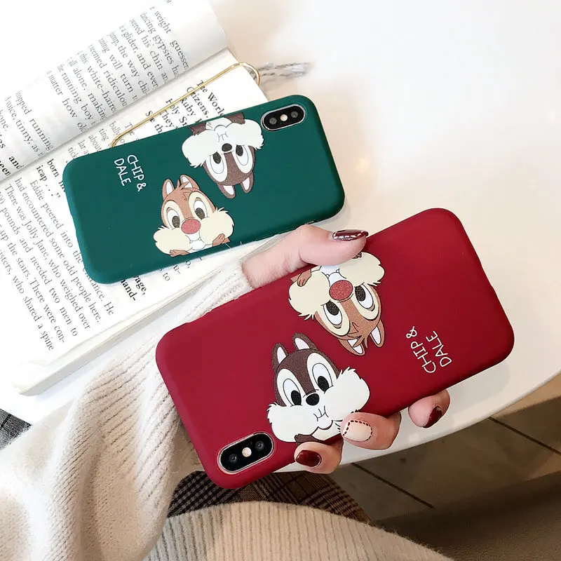 

Cartoon Deer Elephant Chip Dale Couple Phone Case For iPhone X XS XR XS Max Candy Color Soft TPU Cover For iPhone 7 8 6 6s Plus