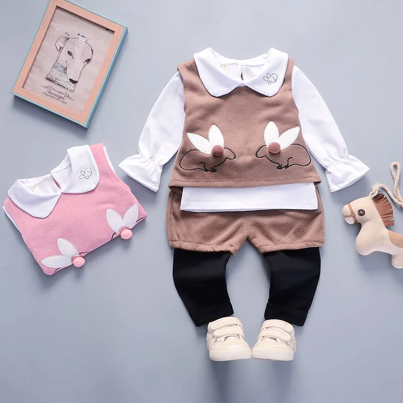 

cotton 2018 autumn casual cartoon rabbit kid suit children set baby girl clothing baby girl clothes girls clothing clothing set