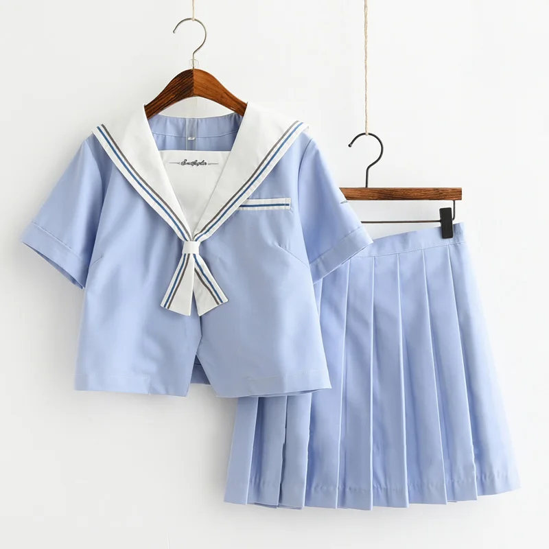 Japanese Harajuku Short sleeved School Girls' Uniforms Sky Blue Top ...
