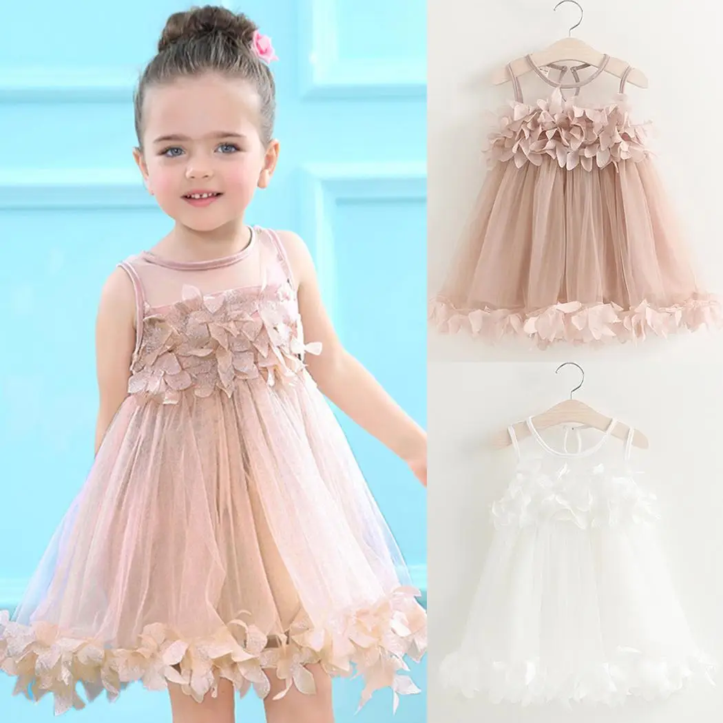 New Kids Children Solid O-Neck Sleeveless Everyday Holiday Floral A-line Girls Cute Summer Casual Dress | Детская одежда и обувь