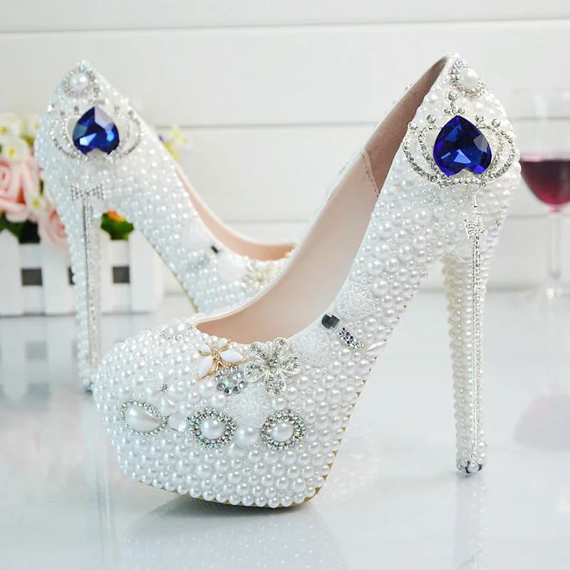 

Wedding Crystal Shoe Bride Shoe Will Code 40 Code 41 Code An Crown Sapphire Waterproof Platform High Rhinestone Marry Shoe