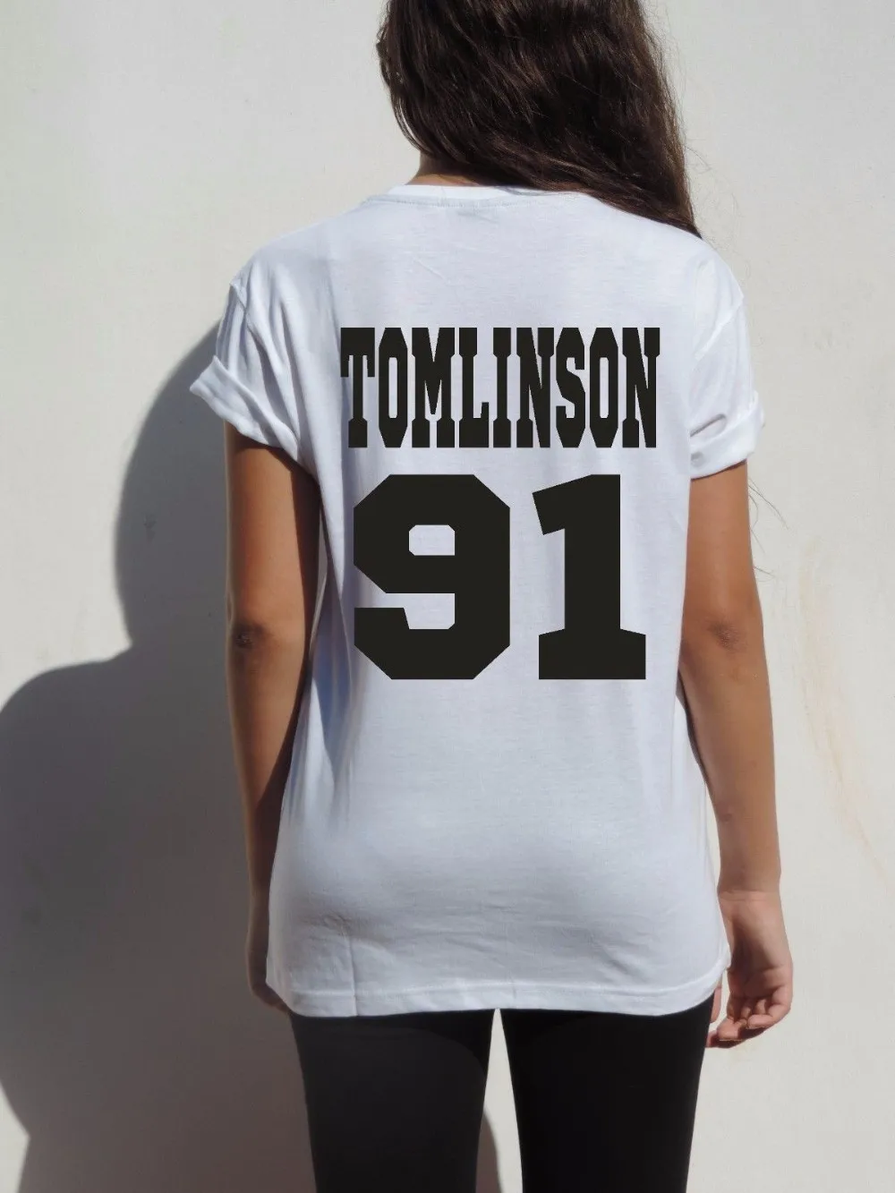 Free Shipping One Direction Directioner pop rock 1D Tee Women Basic tops Tomlinson 91 Louis Tomlinson t shirt