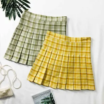 

HELIAR Skirt Pleated A-line Mini Casual Street Skirt Japan Plaid Skirt Students High Waist Skirt 2019 Summer Women Skirt Femme
