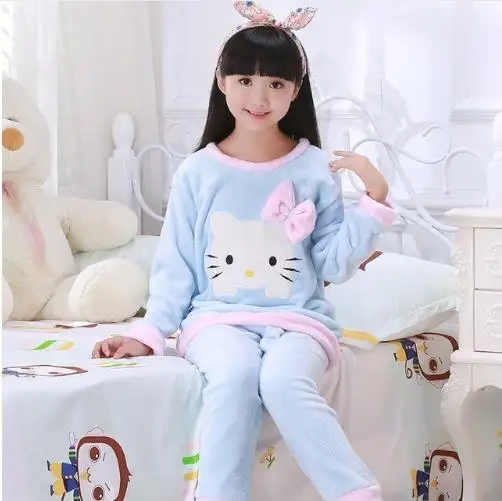 

Autumn and Winter Coral fleece warm child sleepwear Flannel fabric High quality long sleeved Sleeping Kids Pajamas set